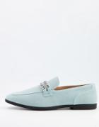 Asos Design Blue Faux Suede Loafer With Double Silver Chain Detail-blues