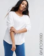 Asos Curve Linen Mix T-shirt With Long Sleeves - White