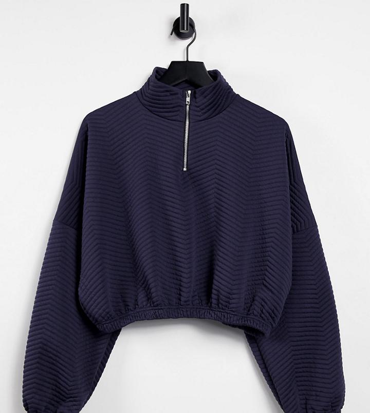 I Saw It First Plus Quilted 3/4 Zip Sweatshirt In Navy-grey