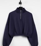 I Saw It First Plus Quilted 3/4 Zip Sweatshirt In Navy-grey