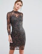 Body Frock Leah Sculpting Dress With Metallic Lace - Brown