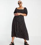 Asos Design Curve Cupped Button Through Midi Tea Dress In Cherry Print-multi