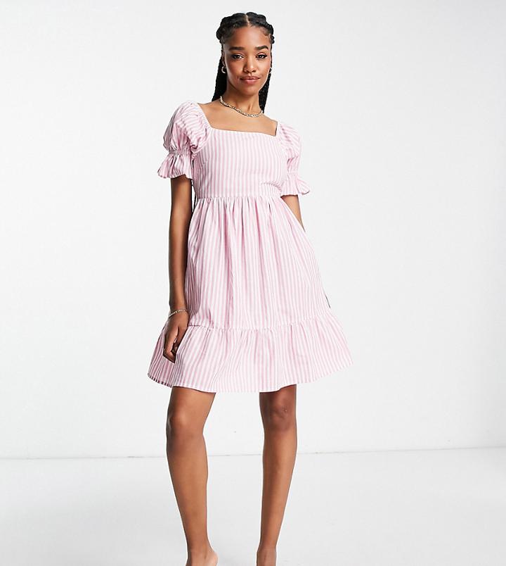 Influence Tall Poplin Milkmaid Mini Dress In Pink Gingham