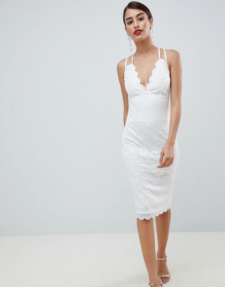 City Goddess Scalloped Edge Lace Midi Dress - White