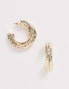 Asos Design Hoop Earrings In Hammered Twist Design In Gold Tone - Gold