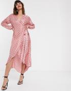 Pretty Lavish Wrap Midi Dress In Polka Dot-pink