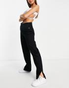 Rebellious Fashion Denim Straight Leg Side Split Jeans In Black