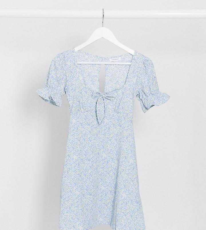 Topshop Petite Tie Front Mini Tea Dress In Pale Blue-blues