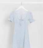 Topshop Petite Tie Front Mini Tea Dress In Pale Blue-blues