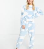 Asos Design Petite Lounge Cuddle Fleece Cloud Sweat & Sweatpants Set In Blue-blues