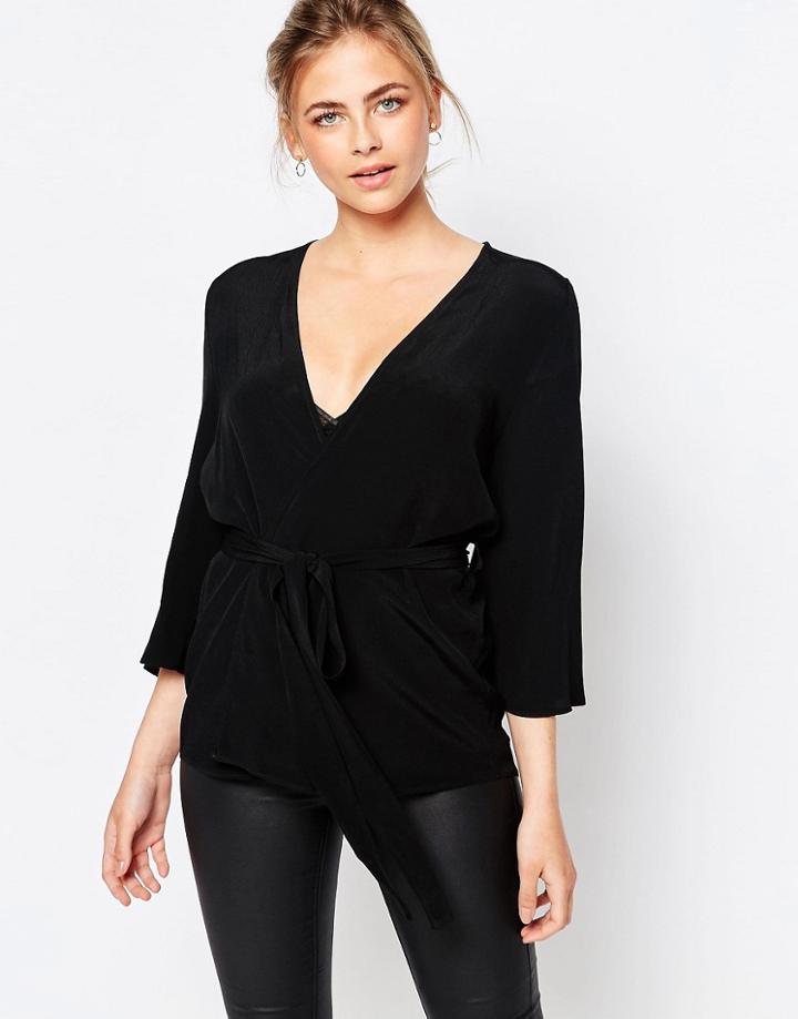 New Look Belted Kimono Top - Black