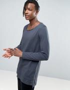 Asos Scoop Neck Relaxed Super Longline Long Sleeve T-shirt With Double Hem - Gray