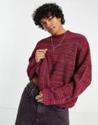 Asos Design Oversized Fisherman Rib Turtle Neck Sweater In Raspberry Twist-pink