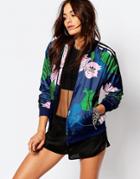 Adidas Originals 3 Stripe Bomber In Engraved Floral Print - Multi