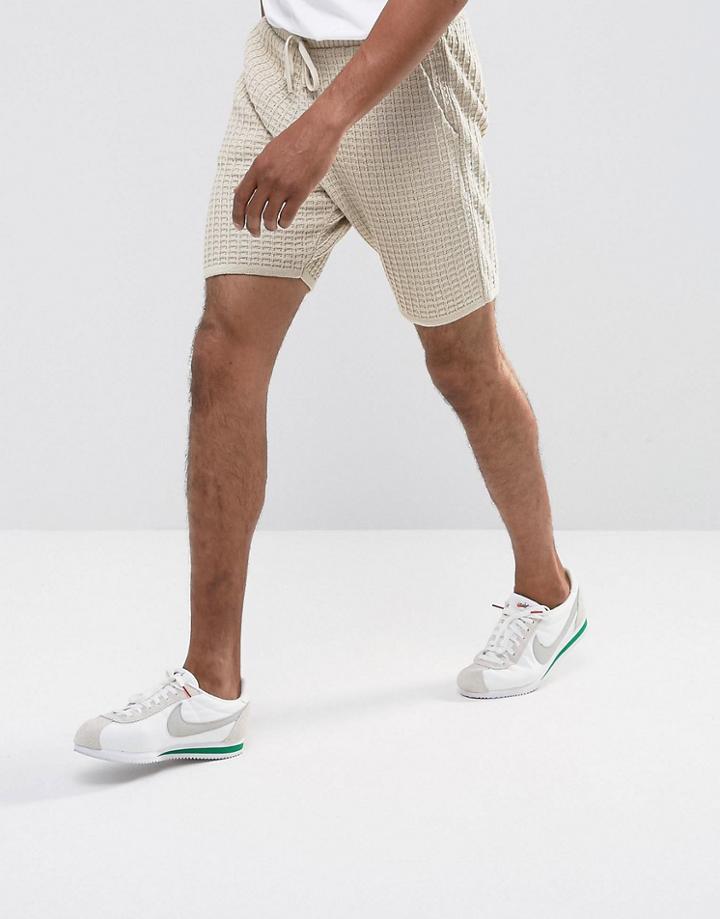Asos Textured Shorts In Taupe - Beige