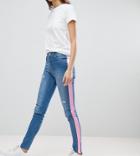 Chorus Tall Pink Foil Side Stripe Skinny Jeans-blue