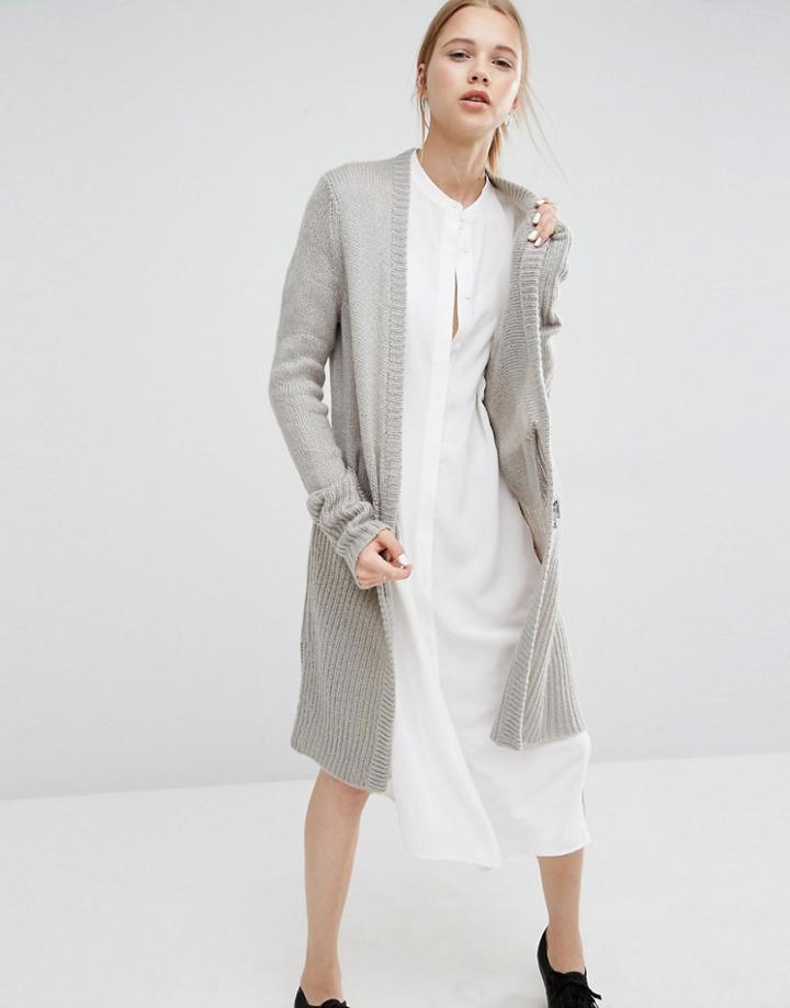 Cheap Monday Zip Front Longline Cardigan - Gray
