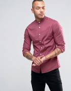 Asos Skinny Shirt In Dusty Berry With Grandad Collar - Pink