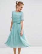 Asos Salon Layer Lace Crop Top Midi Prom Dress - Green