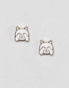 Asos Design Shy Kitty Stud Earrings - White