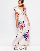 True Violet Ruffle Organza Maxi Dress In Print - Floral