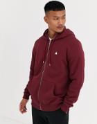 Asos Design Zip Up Hoodie In Burgundy With Triangle-red