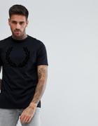 Fred Perry Slim Fit Textured Flock Laurel Wreath T-shirt In Black - Black