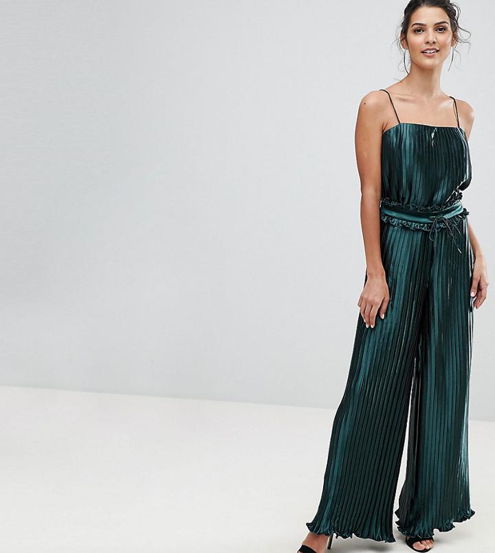Finders Pleated Exclusive Wide Leg Co Ord Pants - Green