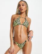 Luxe Palm High Waisted Tie Side Bikini Bottom In Yellow Leopard Print