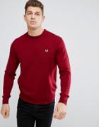 Fred Perry Merino Crew Neck Sweater In Burgundy - Red