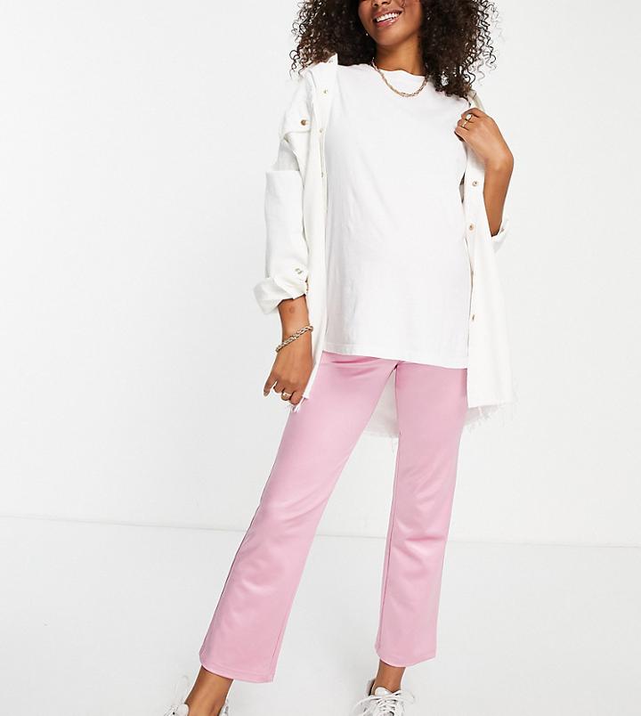 Asos Design Maternity Slim Leg Disco Pant With Bump Band In Pink