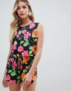 Asos Design Neon Tropical Print Jersey Beach Shorts Two-piece - Multi