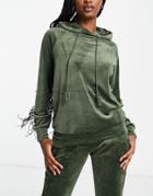 Hunkemoller Velour Oversized Hoodie With Tassel Detail In Khaki-green