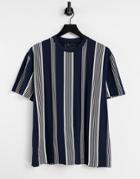 Asos Design Relaxed Stripe T-shirt In Navy Organic Cotton