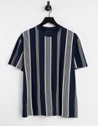 Asos Design Relaxed Stripe T-shirt In Navy Organic Cotton