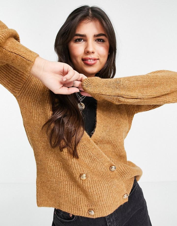 Lipsy Knit Button Detail Cardi In Camel-brown