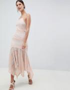 C By Cubic Strappy Lace Fishtail Midi Dress-pink