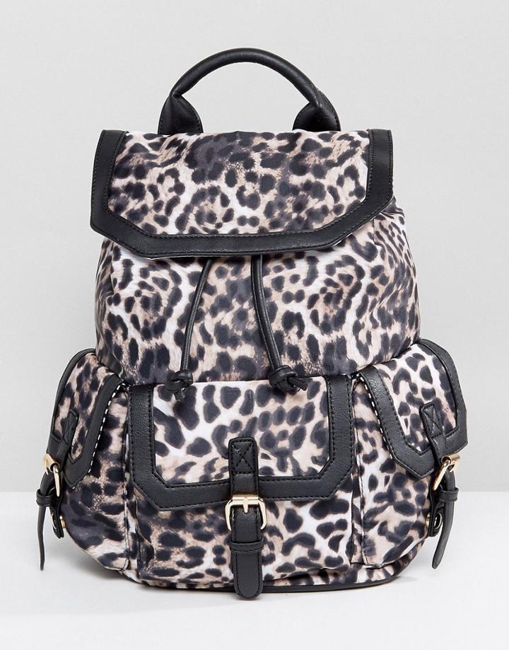 Yoki Leopard Backpack With Front Pocket Detail - Black