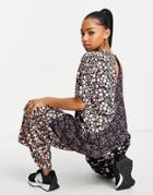 Asos Design Smock Short Sleeve Jumpsuit In Mixed Print-multi