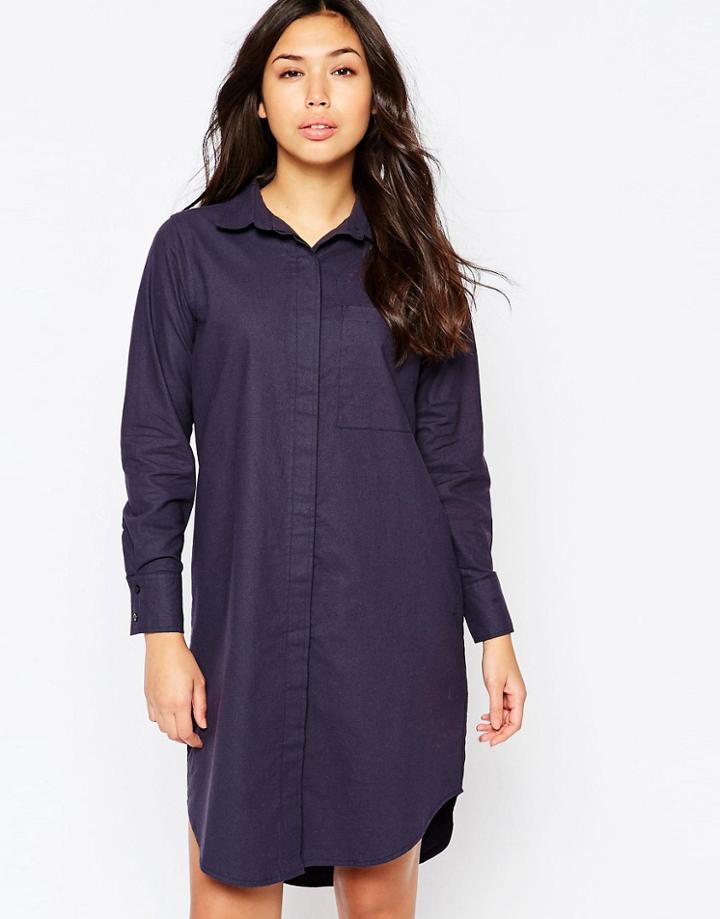 Native Youth Oversized Washed Cotton Shirt Dress - Navy