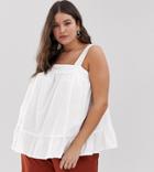 Asos Design Curve Square Neck Cami In Seersucker Sun Top - White
