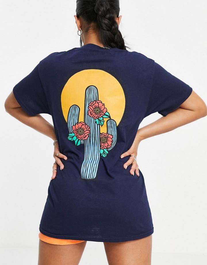 Hnr Ldn Oversized T-shirt With Cactus Back Print In Navy-blues