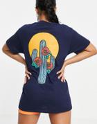 Hnr Ldn Oversized T-shirt With Cactus Back Print In Navy-blues