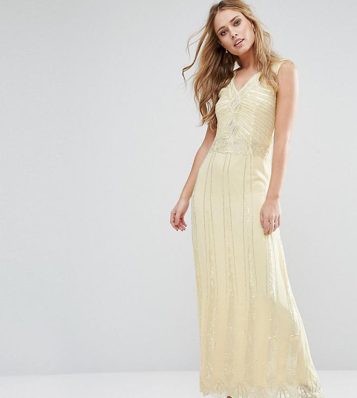 Maya Vintage Embellished Maxi Dress - Yellow