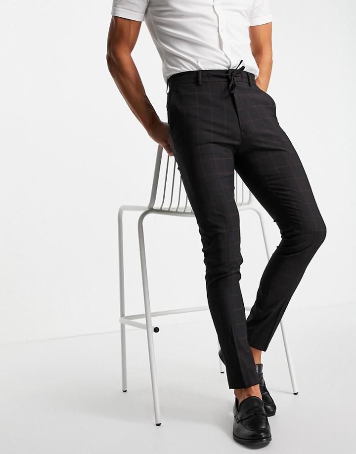 Asos Design Smart Pants With Windowpane Check In Navy - Part Of A Set