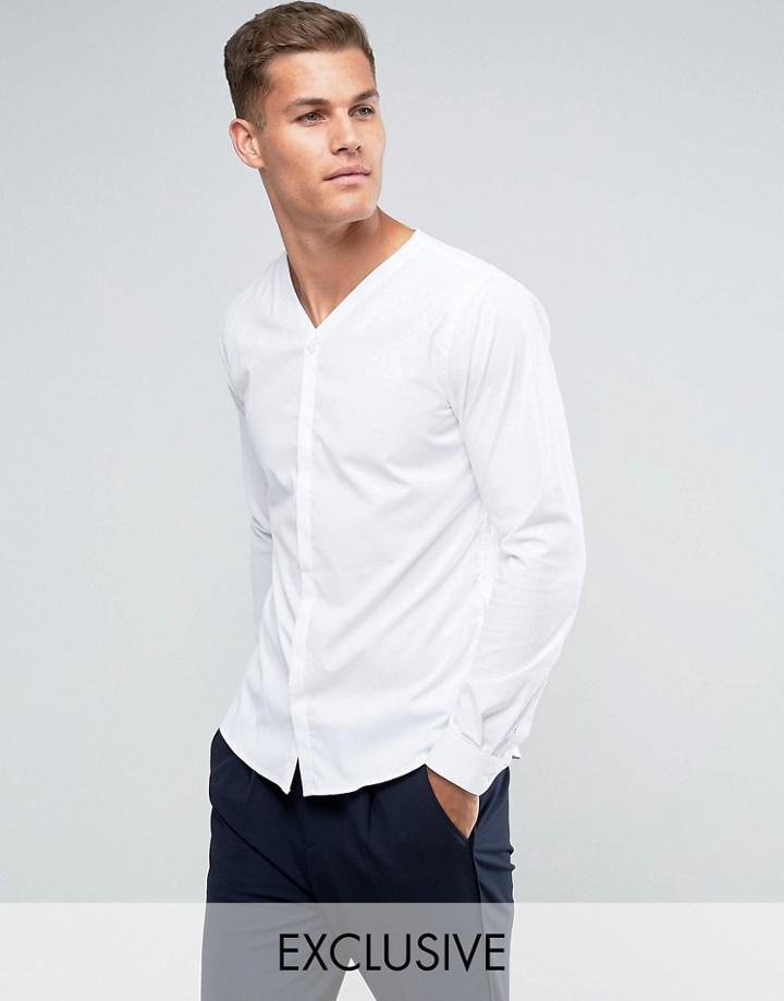 Noak Skinny Concealed Placket Shirt - White
