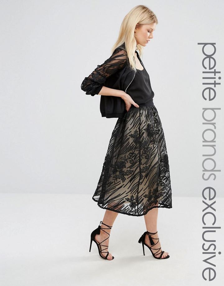 Little Mistress Petite Full Lace Midi Skirt - Black