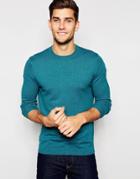 Asos Crew Neck Jumper In Teal Green Cotton - Teal