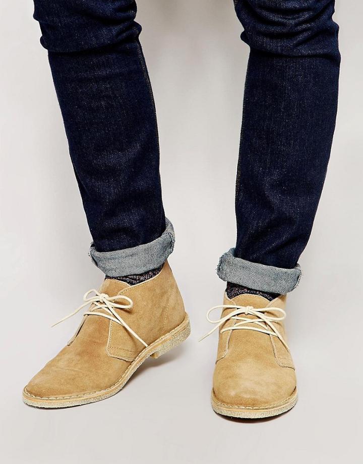 Asos Wide Fit Desert Boots In Suede - Stone