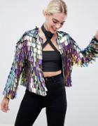 Asos Design Iridescent Fringe Sequin Jacket - Black